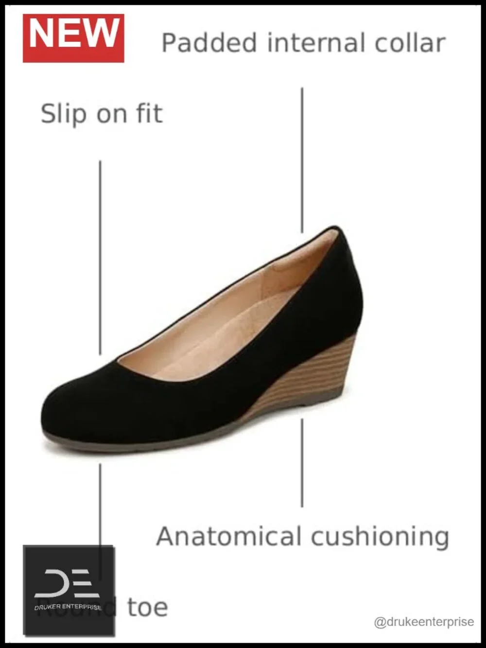 Round Toe Wedge Heel Pumps with Antimicrobial Insole
